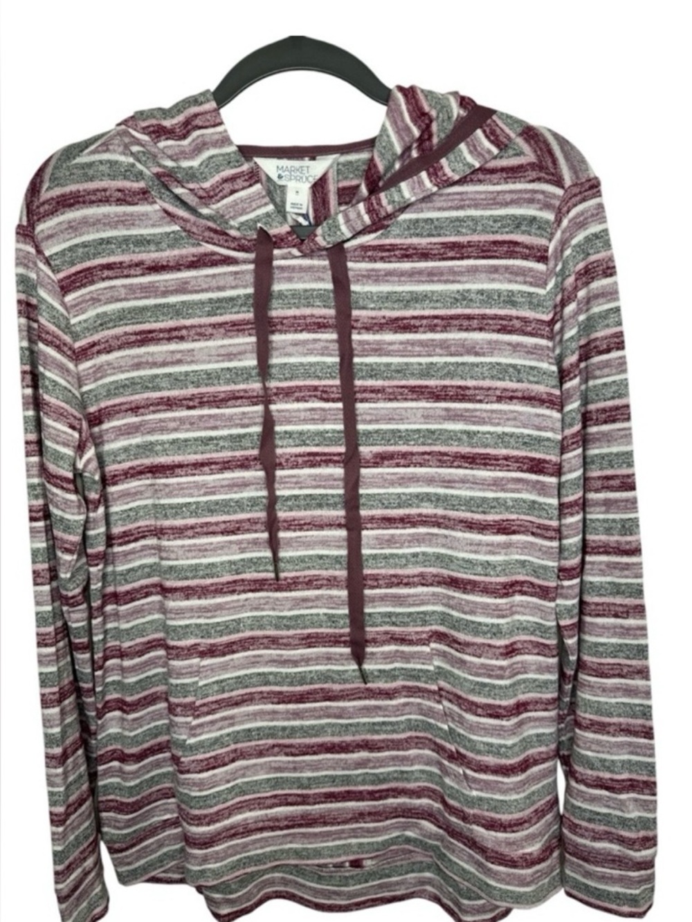 Market & Spruce Burgundy and Gray Striped Hoodie